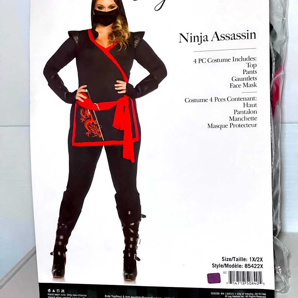 Ninja Assassin Plus Size Costume Black and red. Leg Avenue. SZ 1-2X NO MASK